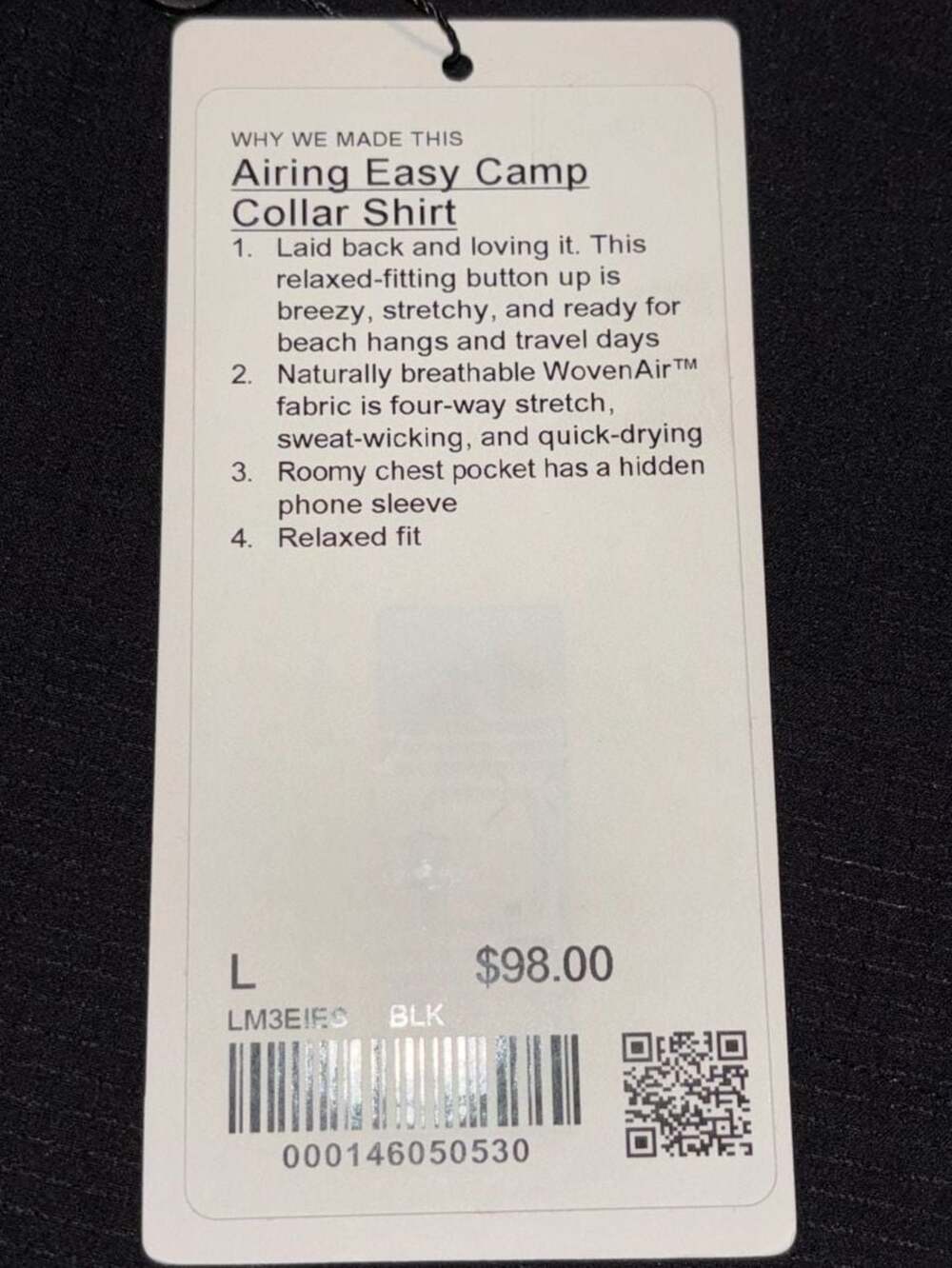 Lululemon Airing Easy Camp Collar button up Shirt. Large. NEW - Picture 3 of 7